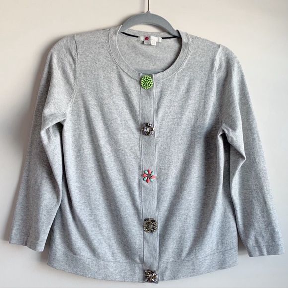 BODEN Jeweled Button Cardigan Gray 3/4 Sleeves Size 8 Cotton Blend - Picture 2 of 6
